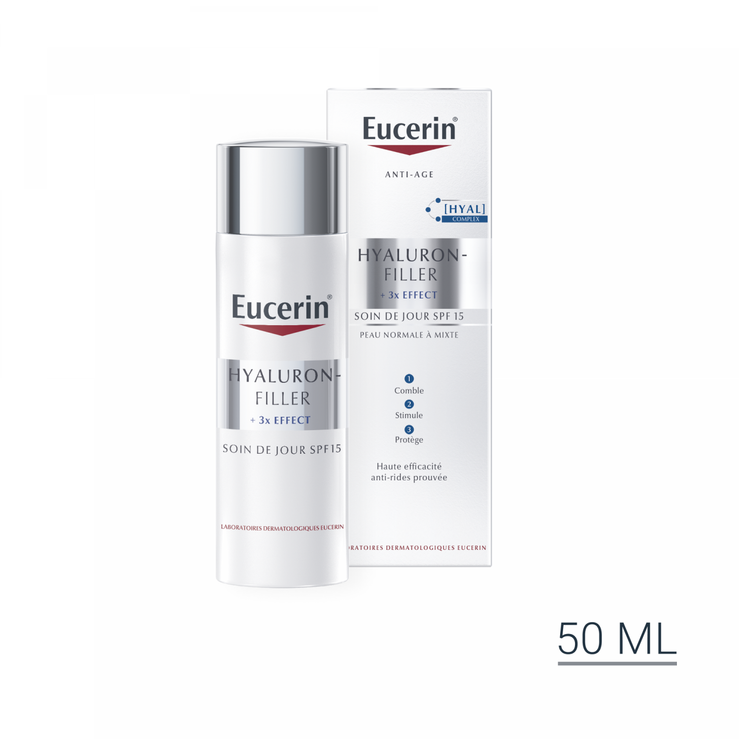 Hyaluron-Filler +3x Effect Soin de jour peaux normales à mixtes SPF15 Eucerin - flacon de 50ml
