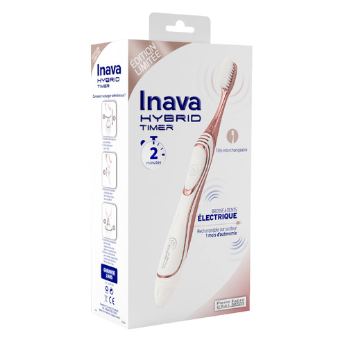 Hybrid Timer brosse à dents électrique édition limitée couleur rose et blanc Inava - une brosse à dents électrique + accessoires