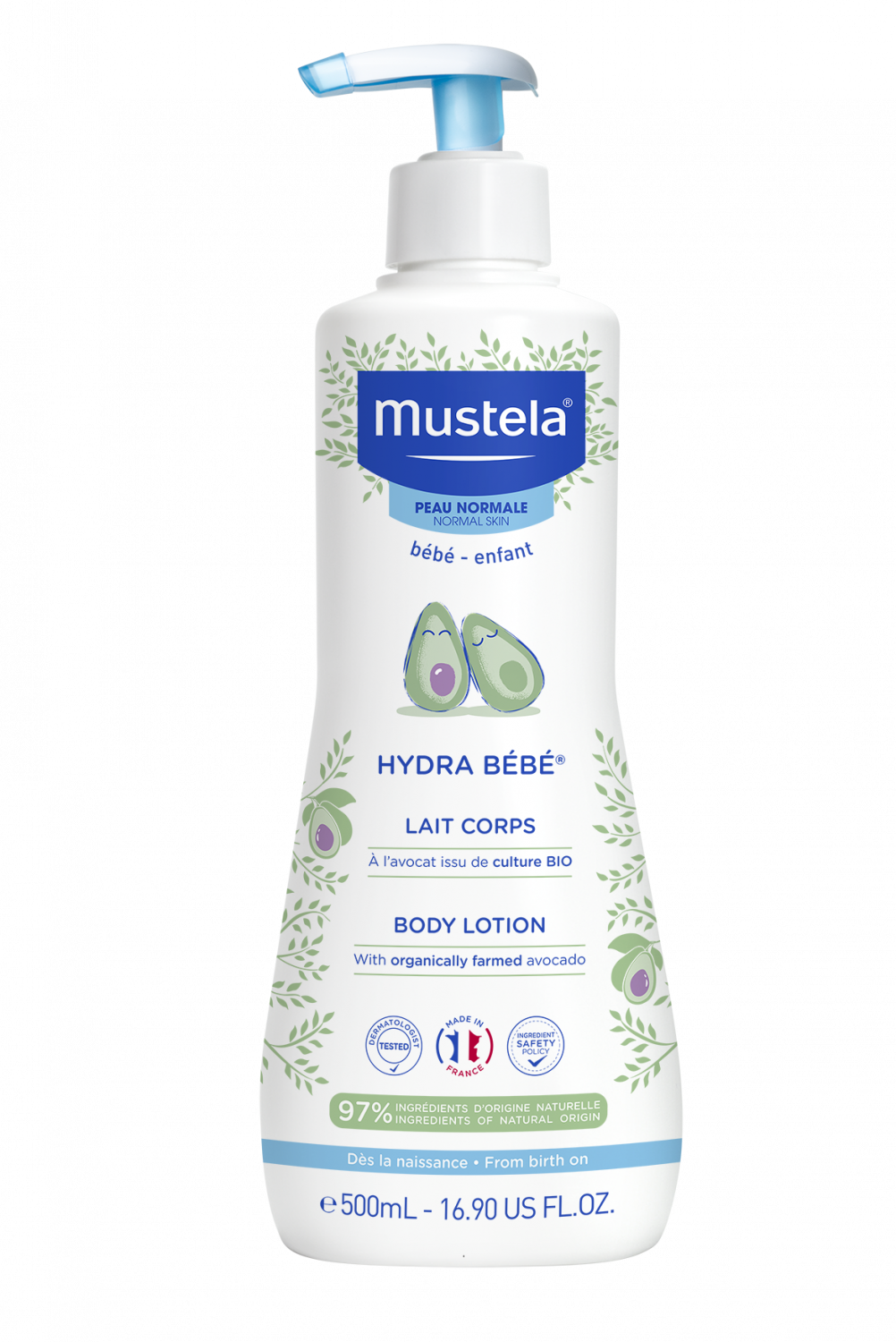 Hydra bébé lait corps peau normale Mustela - flacon-pompe de 500 ml