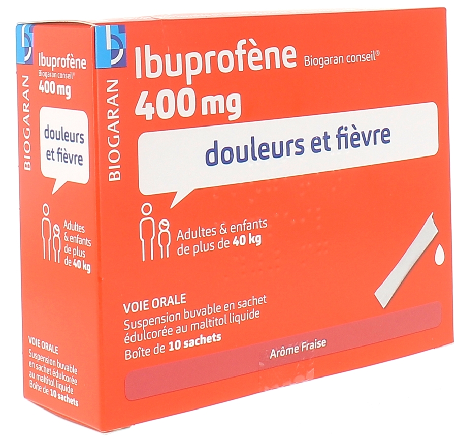 Ibuprofène 400mg suspension buvable Biogaran - boîte de 10 sachets