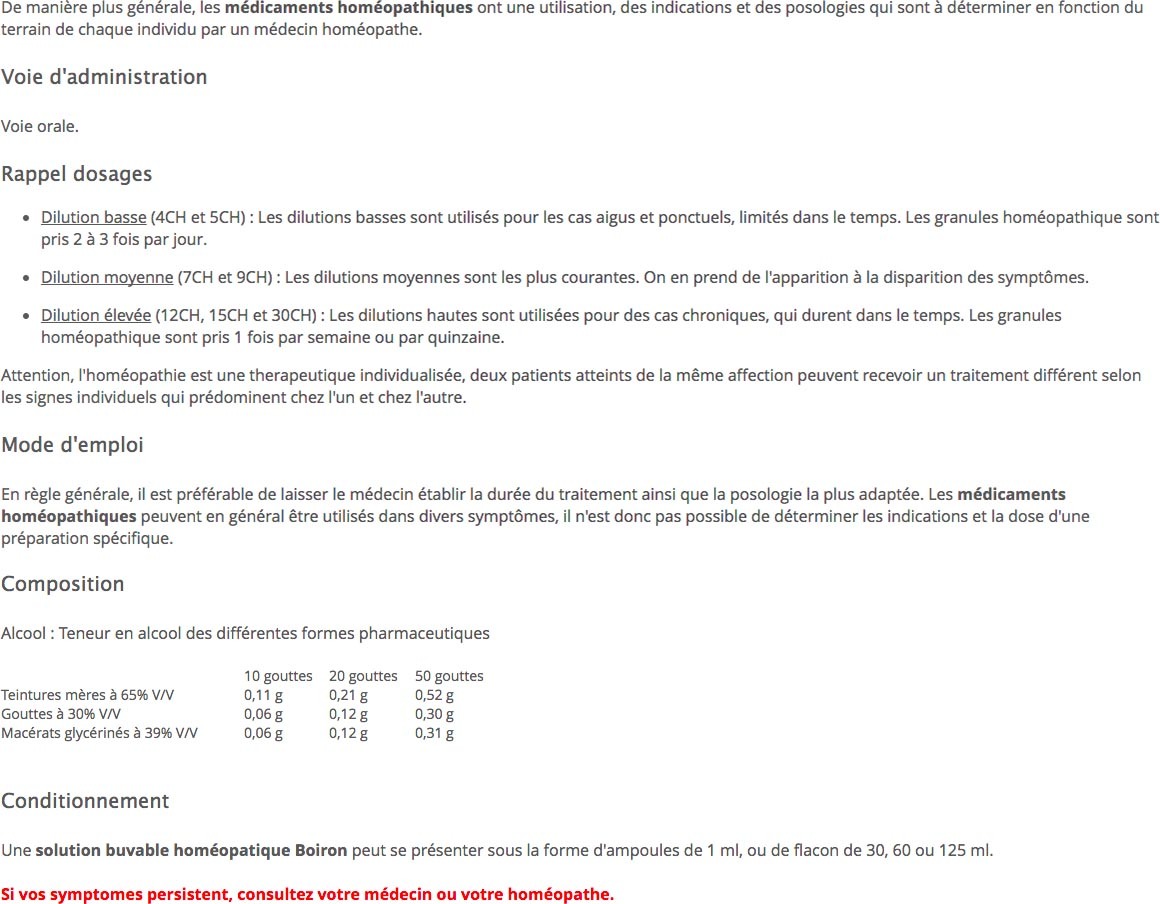 Description de la solution buvable