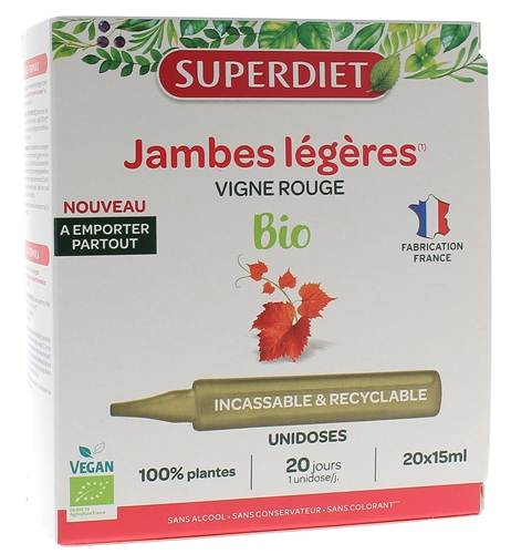 Jambes légères vigne rouge Superdiet - boîte de 20 unidoses de 15ml