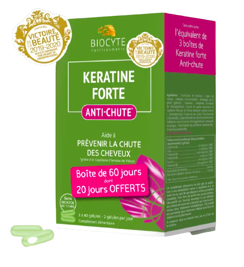 Kératine Forte anti-chute Biocyte - boîte de 120 gélules
