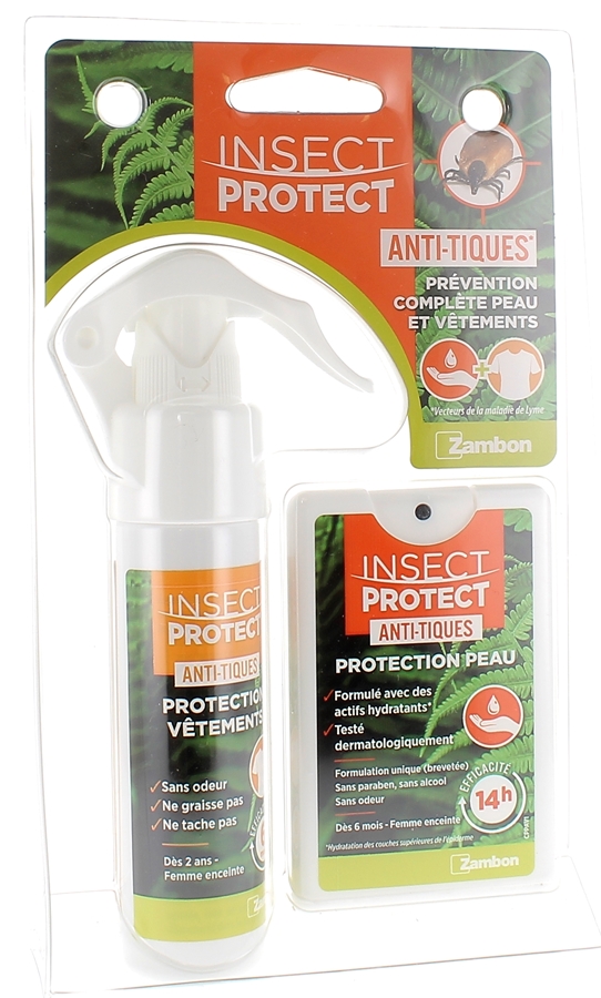 Kit anti-tiques Protection vêtements et peau Insect Protect Zambon - spray 50 ml (vêtements) et spray 18 ml (peau)