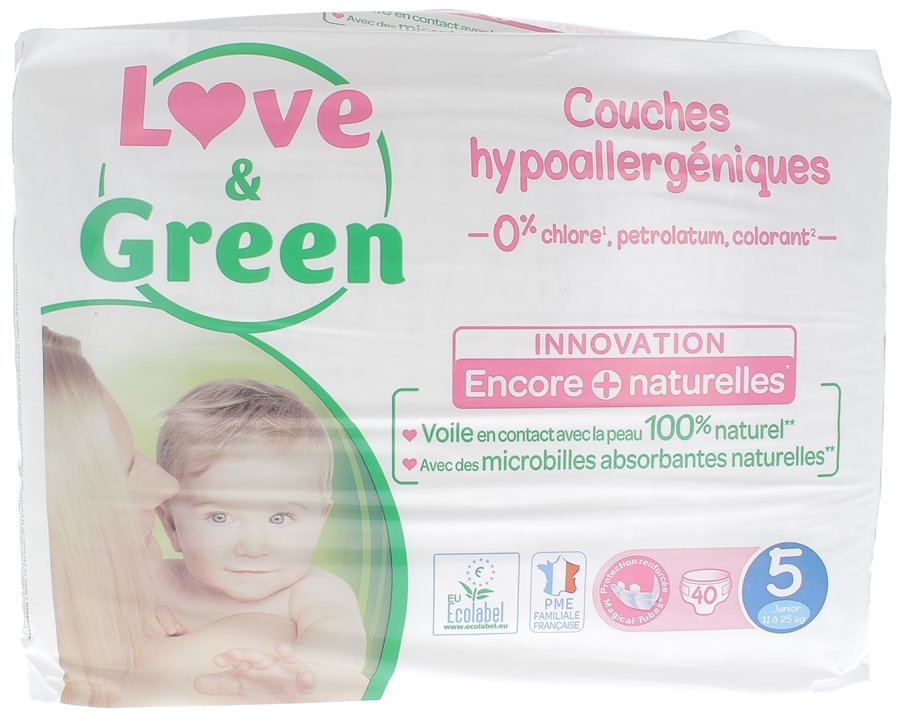 Couches hypoallergéniques taille 5 Love & Green - couches bébé