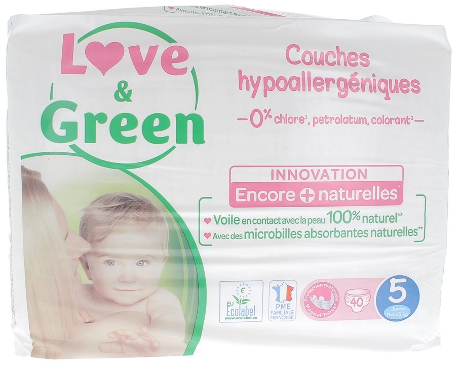 Couches hypoallergéniques taille 5 Love & Green couches bébé