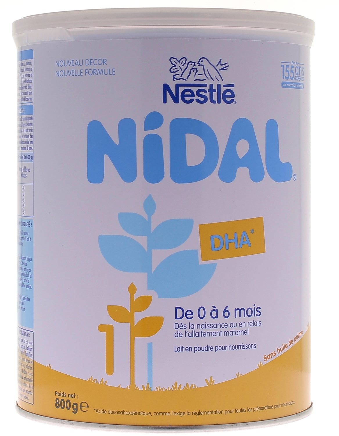 Nestlé Nidal 1 Lait bébé 1er âge en poudre de 0 à 6 mois - Boîte de 800g :  : Epicerie