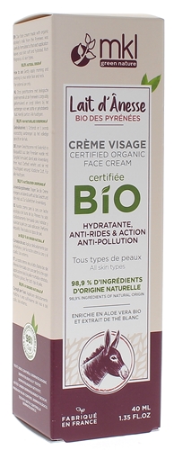 Lait d'Anêsse Bio du Gers Crème Visage MKL Green Nature - tube de 40 ml