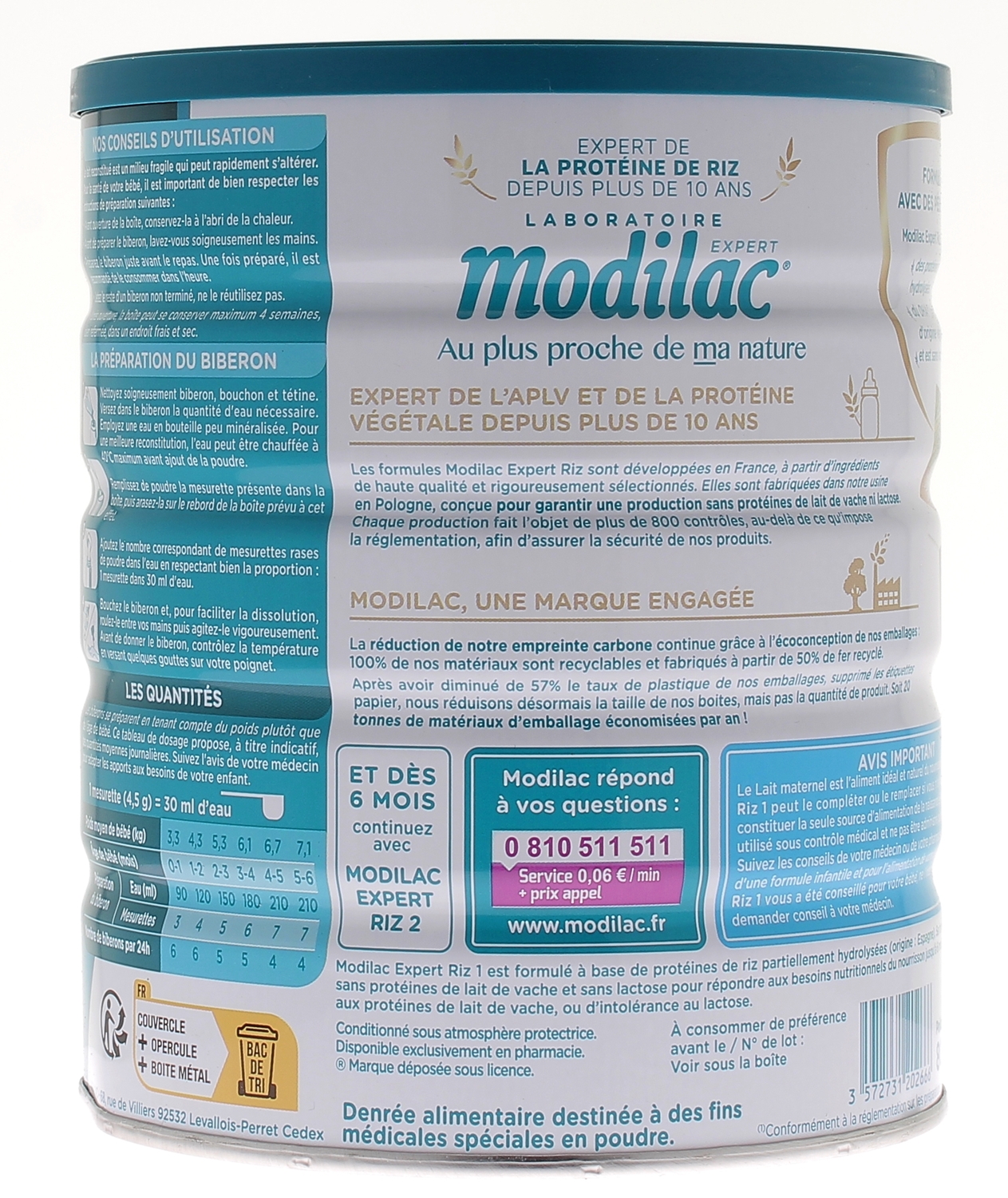 MODILAC BIO 1 0-6 MOIS 800 G