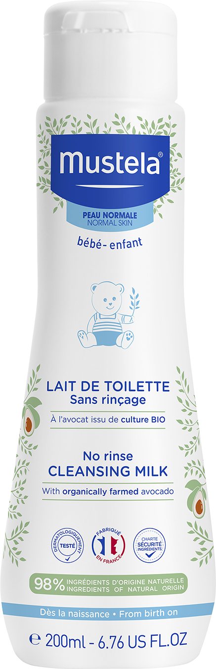 Lait de toilette sans rinçage peau normale bébé et enfant Mustela - flacon de 200 ml