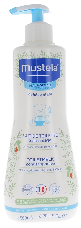Lait de toilette sans rinçage peau normale bébé et enfant Mustela - flacon de 500 ml