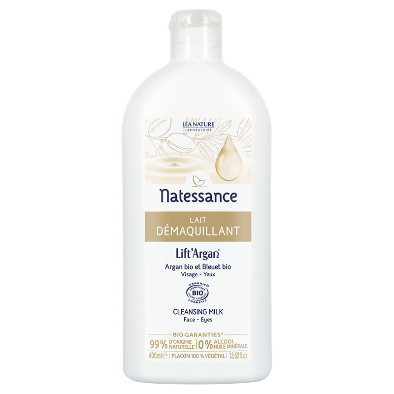 Lait démaquillant visage et yeux Lift'Argan Natessance - flacon de 400 ml