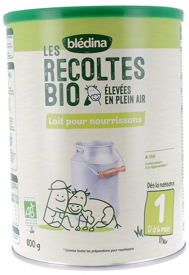 Lait pour nourrissons 1er âge 0-6 mois Les Récoltes Bio Bledina - pot de 800 g