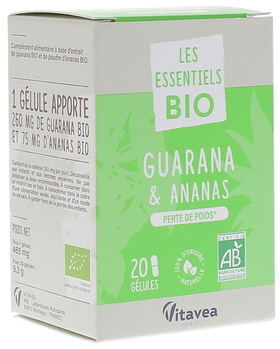 Les essentiels Guarana & Ananas bio Vitavea - boîte de 20 gélules