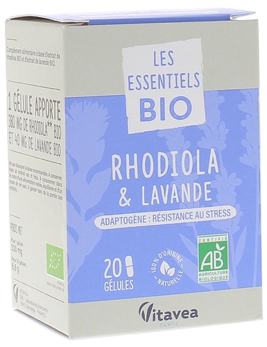 Les essentiels Rhodiola & Lavande bio Vitavea - boîte de 20 gélules