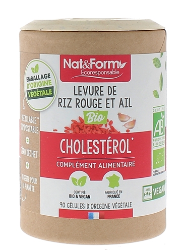 Levure de riz rouge & ail bio Cholestérol Nat&Form - pot de 90 gélules