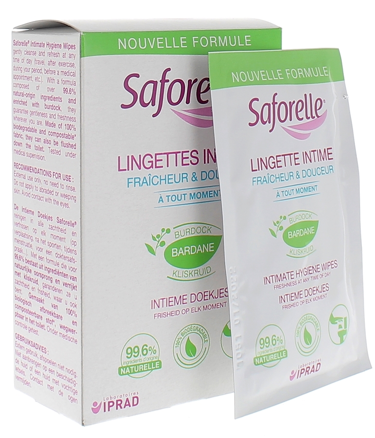 Lingettes intimes fraicheur et douceur Saforelle - boite de 10 lingettes