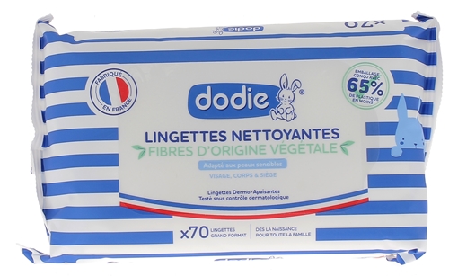 Lingettes nettoyantes Dermo-apaisantes 3 en 1 Dodie - sachet de 70 lingettes