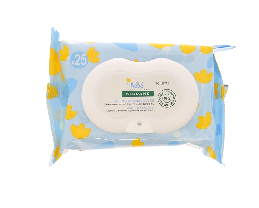 Lingettes nettoyantes douces bébé Klorane - 25 lingettes