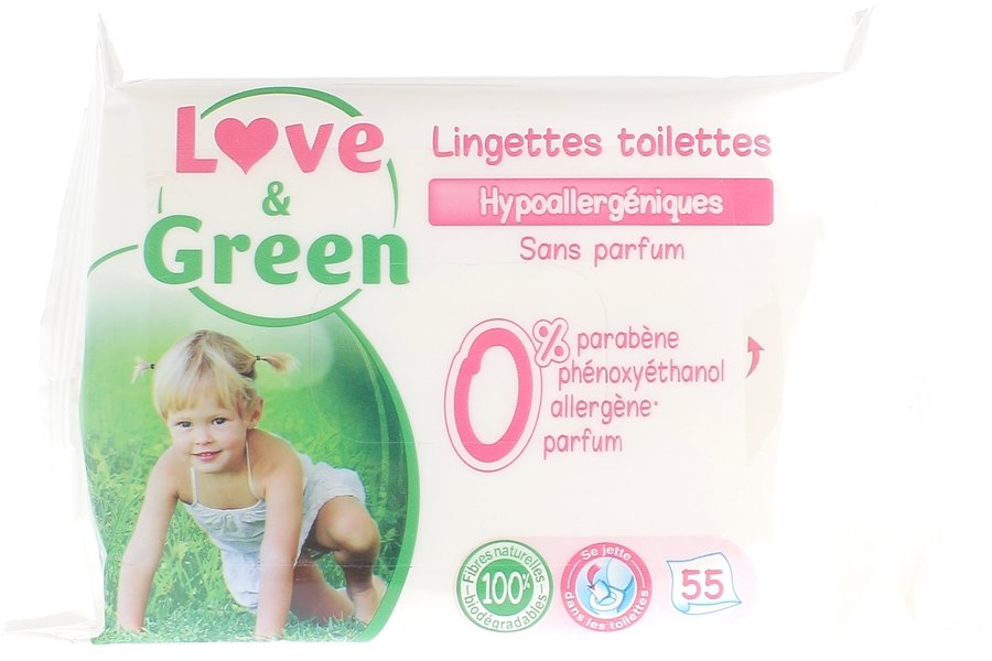 Lingettes toilettes sans parfum Love & Green
