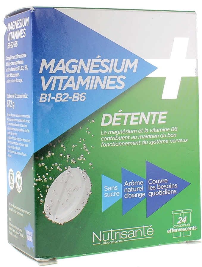 Magnésium + vitamines B1, B2, B6 Détente Nutrisanté - Boite de 24 comprimés effervescents
