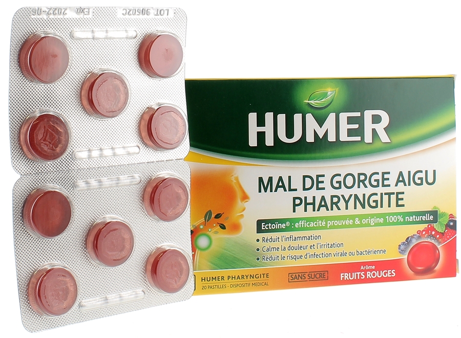 Mal de gorge aigu pharyngite Humer - boite de 20 pastilles