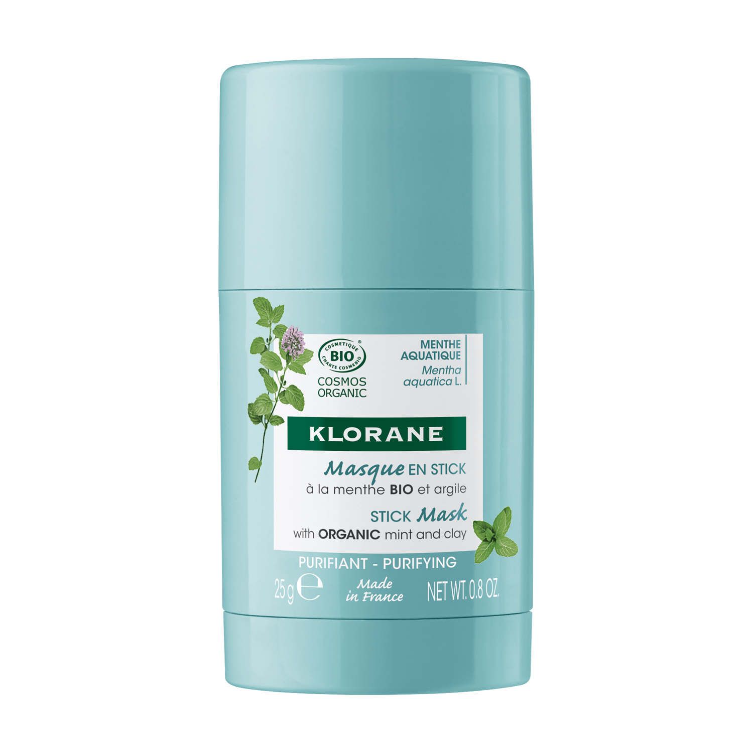 Masque en stick visage bio Menthe aquatique et argile Klorane - stick de 25g