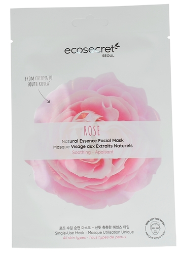 Masque visage apaisant aux extraits naturels de rose Eco Secret - un masque en tissu
