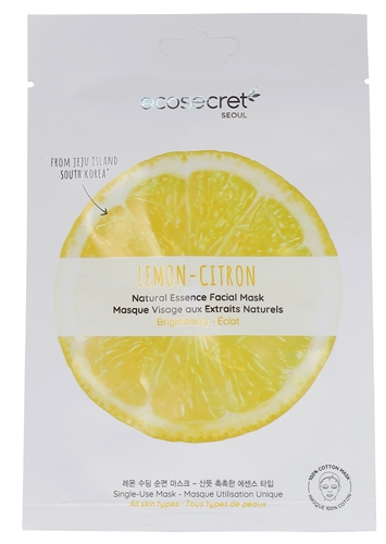 Masque visage éclat aux extraits naturels de citron Eco Secret - un masque en tissu