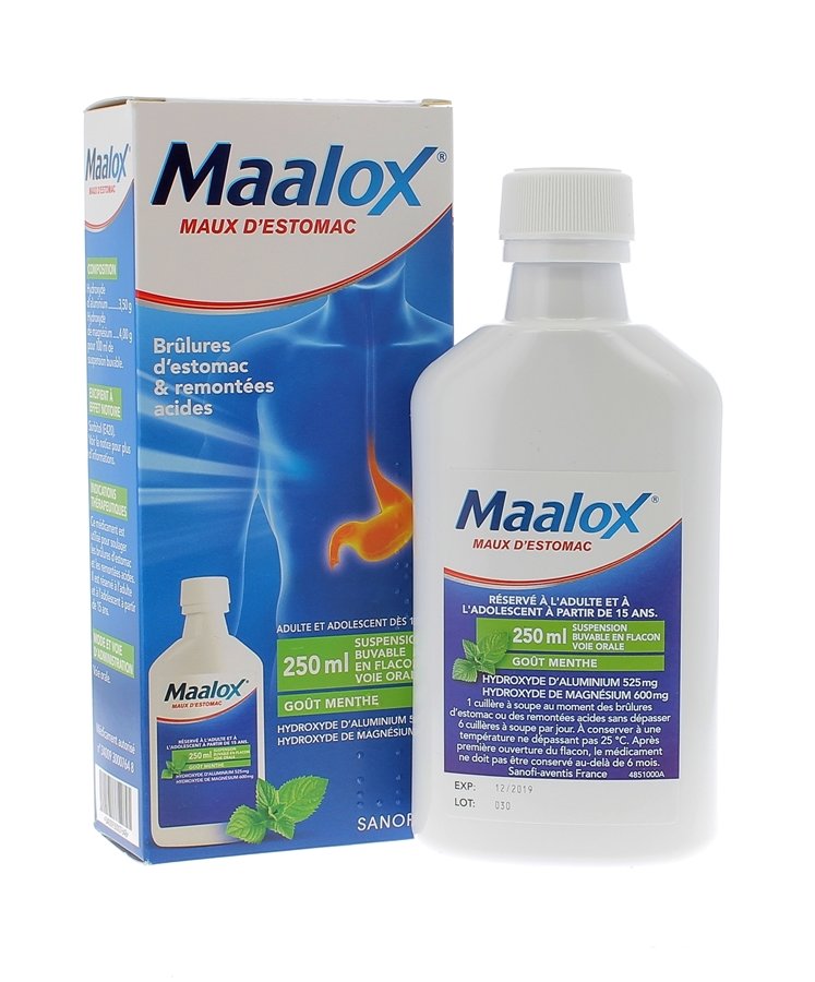 Maalox maux d'estomac solution buvable goût menthe - flacon de 250 ml