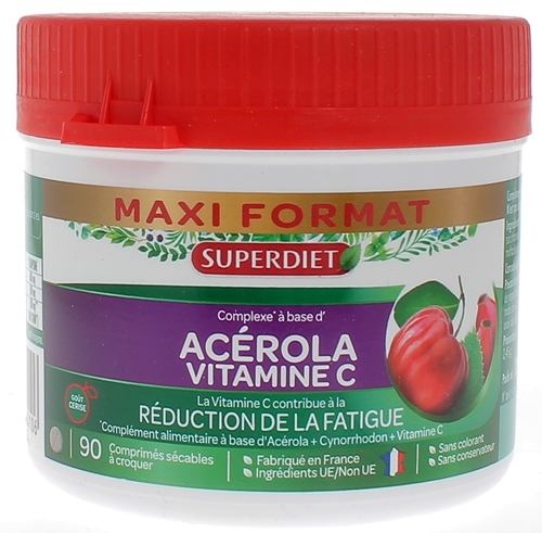 Maxi pot Acérola vitamine C Super Diet - 90 comprimés sécables à croquer