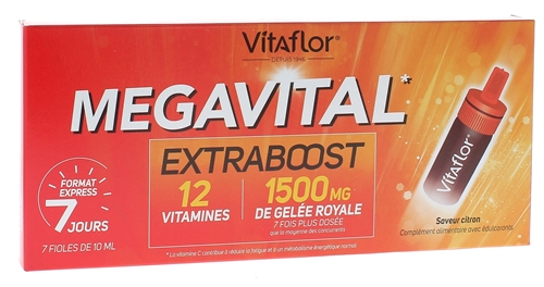 Mégavital extraboost saveur citron format express Vitaflor - boite de 7 fioles de 10 ml