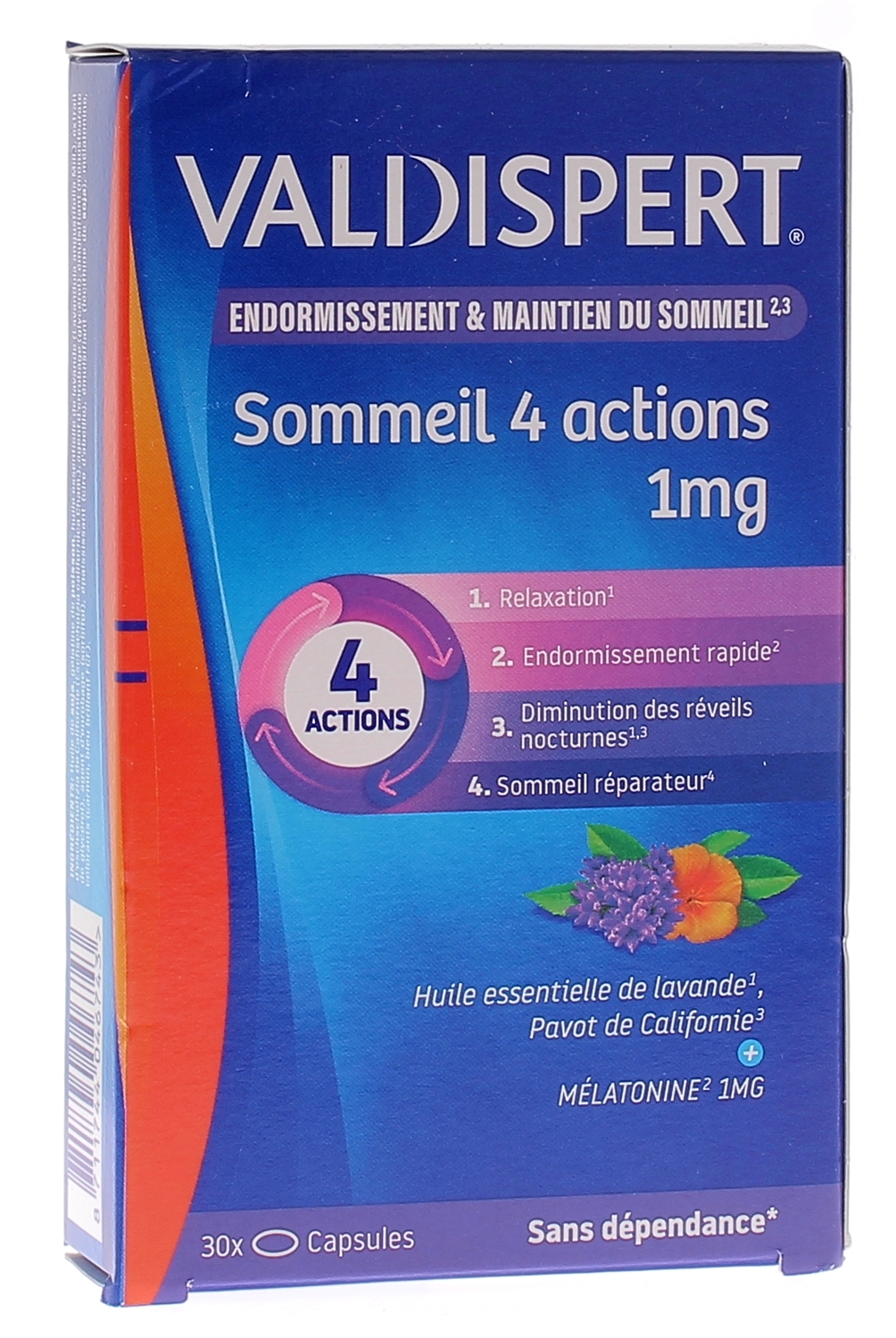 Mélatonine 1 mg 4 actions Valdispert - boite de 30 capsules liquides