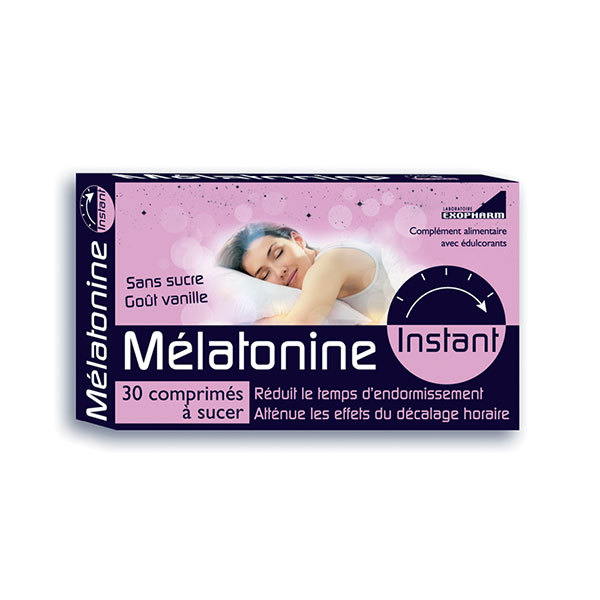 Mélatonine instant goût vanille Exopharm - boite de 30 comprimés à sucer