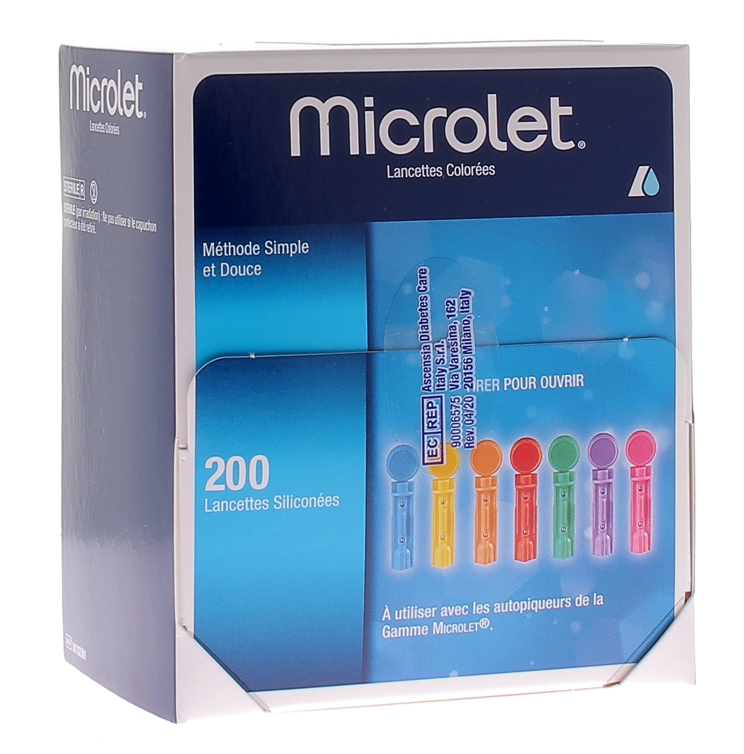 Microlet Lancettes colorées pour autopiqueur Ascensia - boîte de 200 lancettes