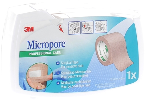 Micropore sparadrap chair avec dévidoir 3M - sparadrap 25 mm x 5 m