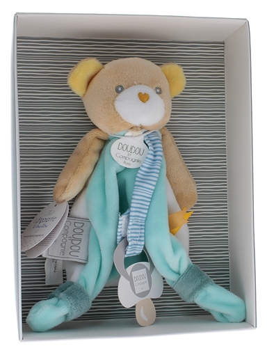 Mini doudou ours attache sucette Doudou et compagnie - boîte avec doudou de 15 cm