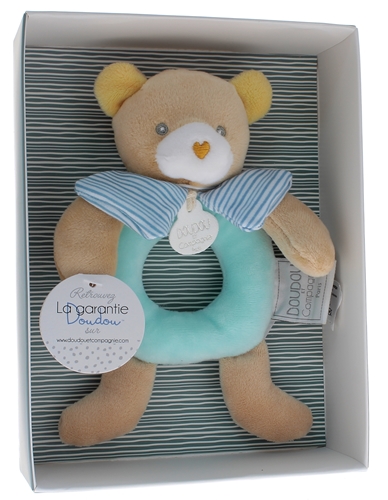 Mini doudou ours hochet Doudou et compagnie - boîte avec doudou de 20 cm