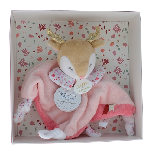 Mini doudou renne rose Doudou et compagnie - boîte avec doudou de 20 cm