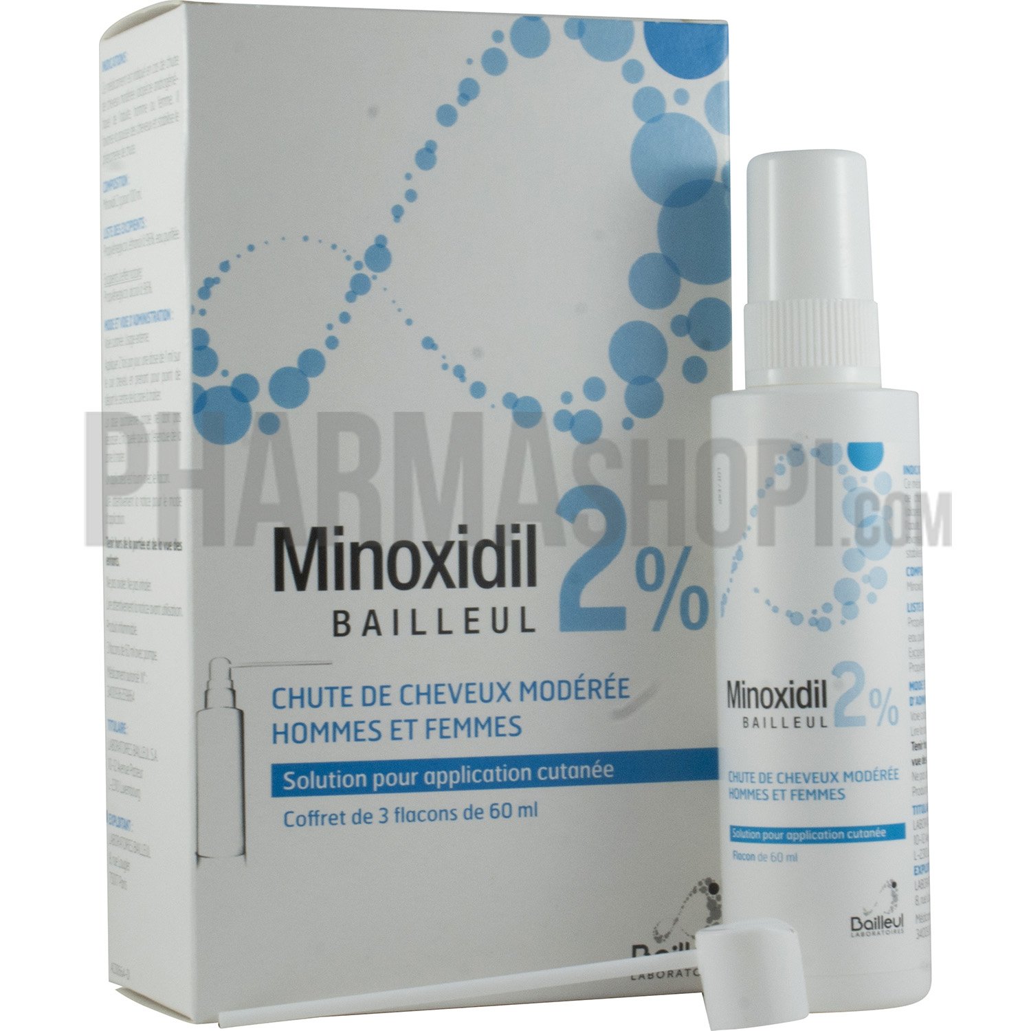 Minoxidil Bailleul 2 %, solution pour application cutanée - 3 flacons de 60 ml
