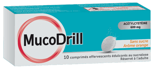 MucoDrill acétylcystéine 600 mg arôme orange - 10 comprimés effervescents