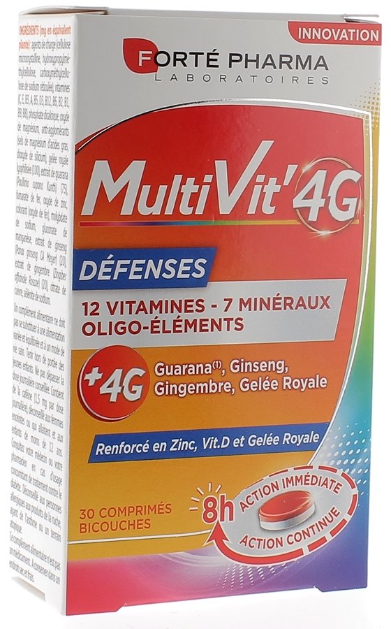 MultiVit' 4G Défenses Forté Pharma - boîte de 30 comprimés bicouches