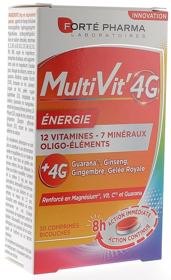 MultiVit' 4G Énergie Forté Pharma - boîte de 30 comprimés bicouches