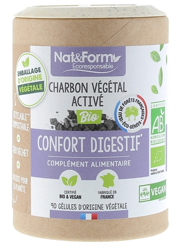 Charbon végétal activé bio confort digestif Nat&Form - boîte de 90 gélules