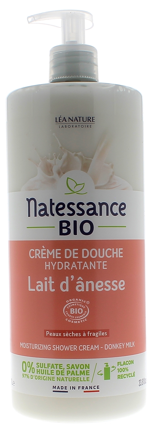 Natessance Crème de douche hydratante lait d'ânesse Léa Nature - flacon-pompe de 1L