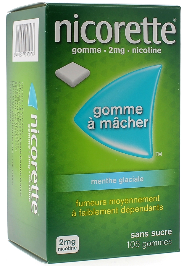 Nicorette 2mg menthe glaciale sans sucre gomme à mâcher - boite de 105 gommes