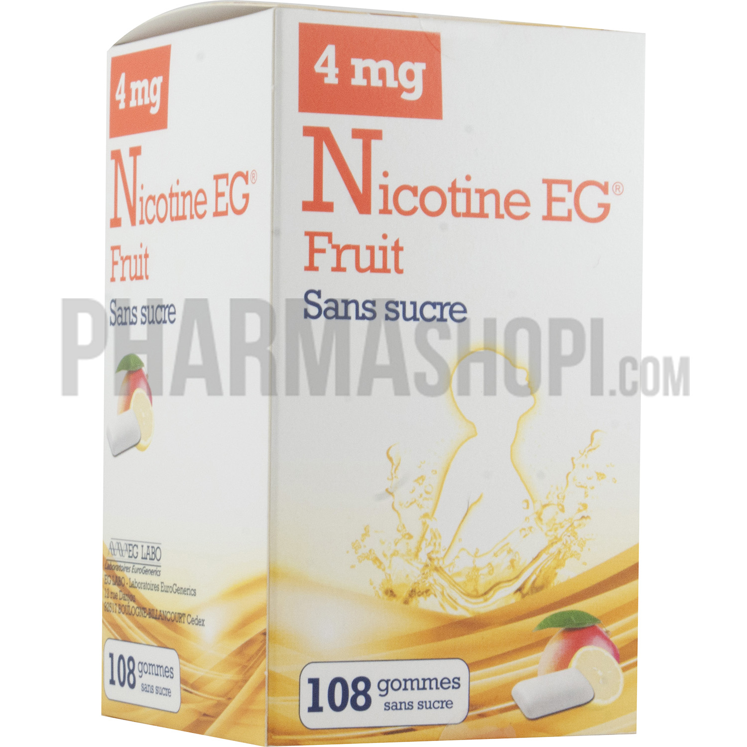 Nicotine EG 4mg Fruit sans sucre - boite de 108 gommes