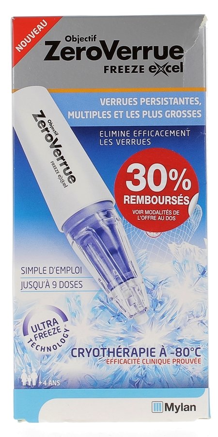 Objectif ZéroVerrue Freeze Excel Mylan - boîte d'un stylo et 9 embouts jetables