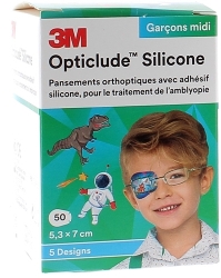 Opticlude silicone garçons midi 3M - 50 pansements de 5,3 x 7,0 cm