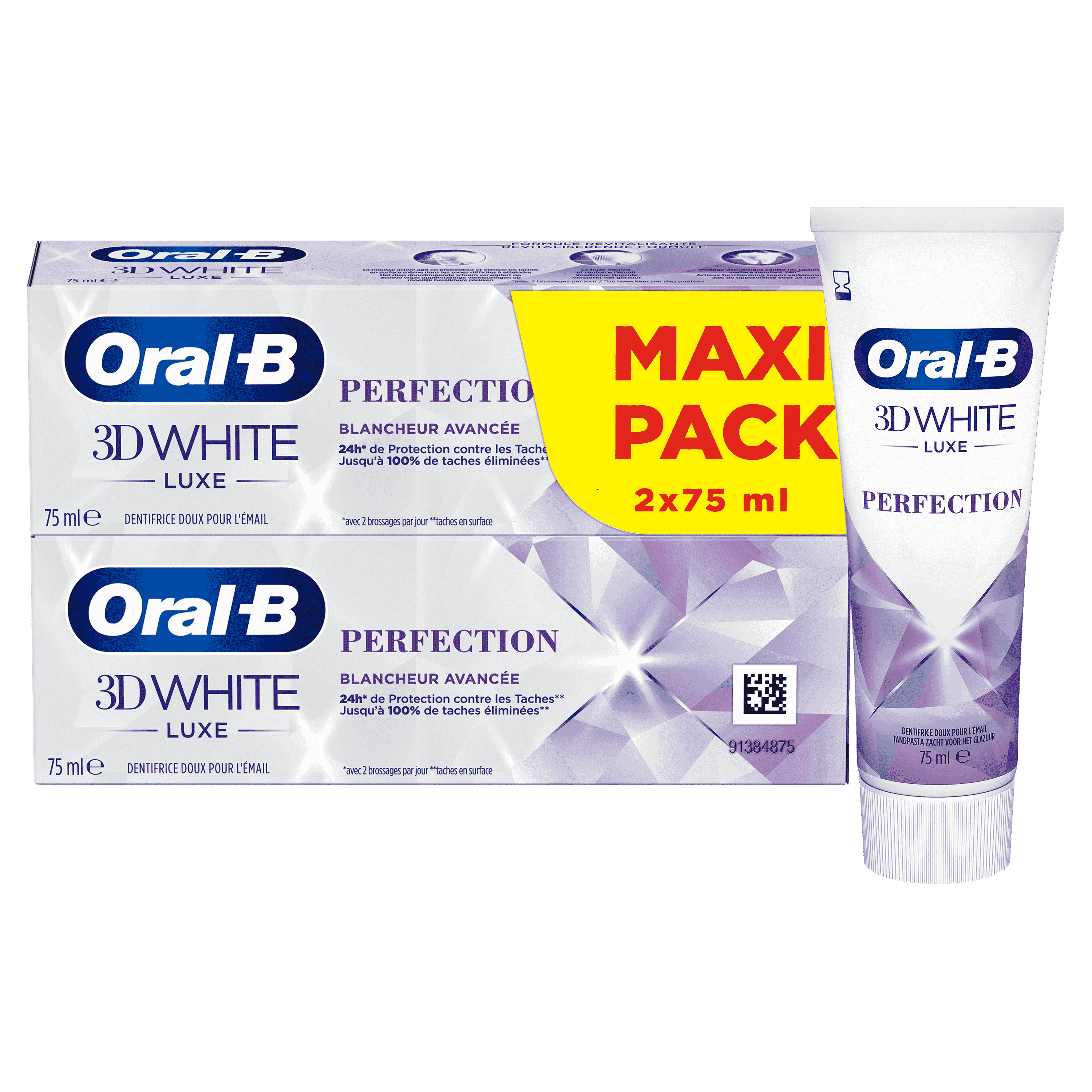 3D White Luxe Perfection dentifrice blancheur Oral-B - lot de 2 tubes de 75 ml